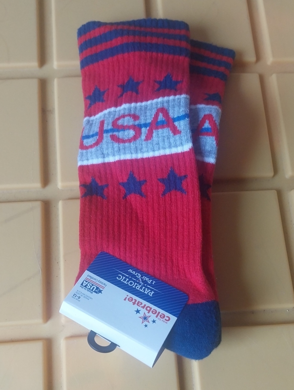 Celebrate It USA Red Crew Athletic Socks with Blue Accents